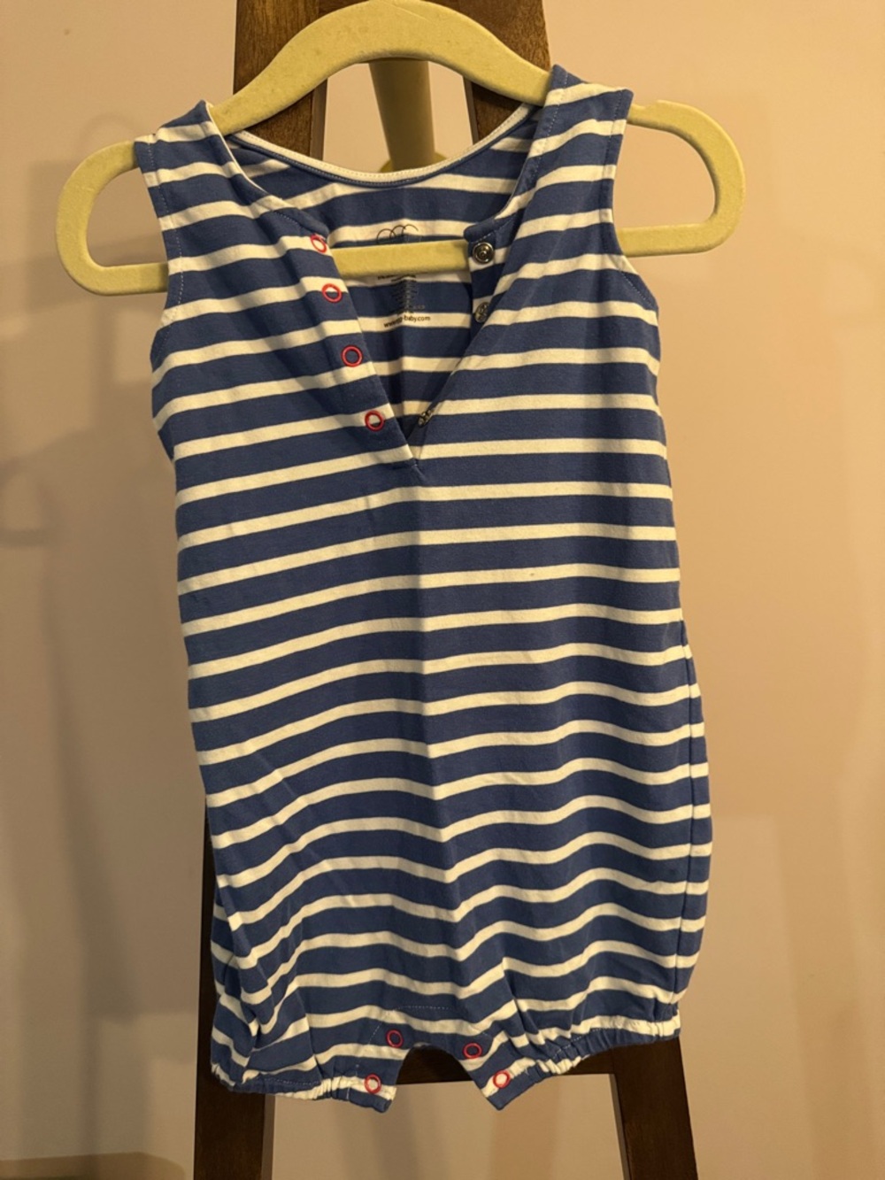 Egg- Blue and White Striped Sleeveless Baby Romper